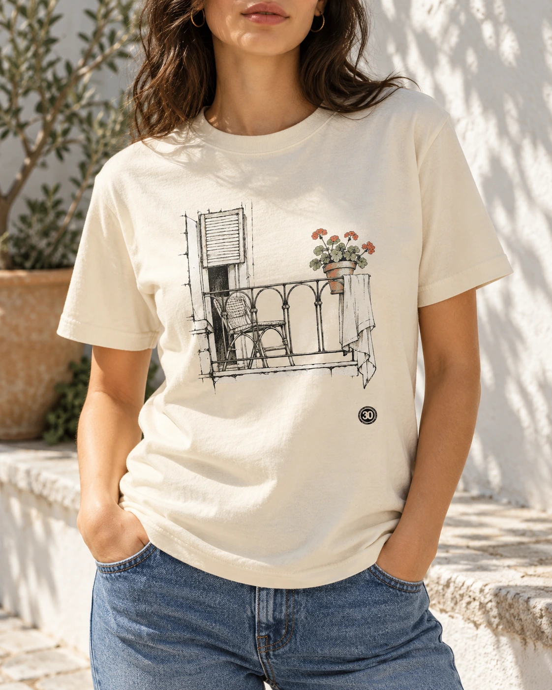 ATHENS BALCONY / 29 — Тениска в цвят слонова кост